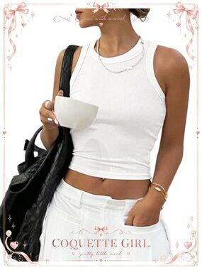 Ribbed Fitted Cropped Tank Top High Neck Sleeveless Slim Fit